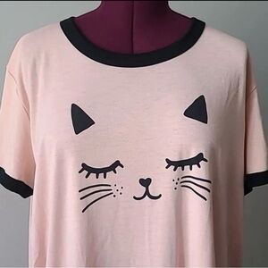 Cute Cat Face LuLaRoe Liv T-Shirt  - Pink and Black